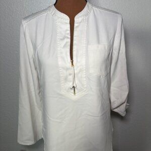 Trina Turk White Zip-Front Blouse – Size S